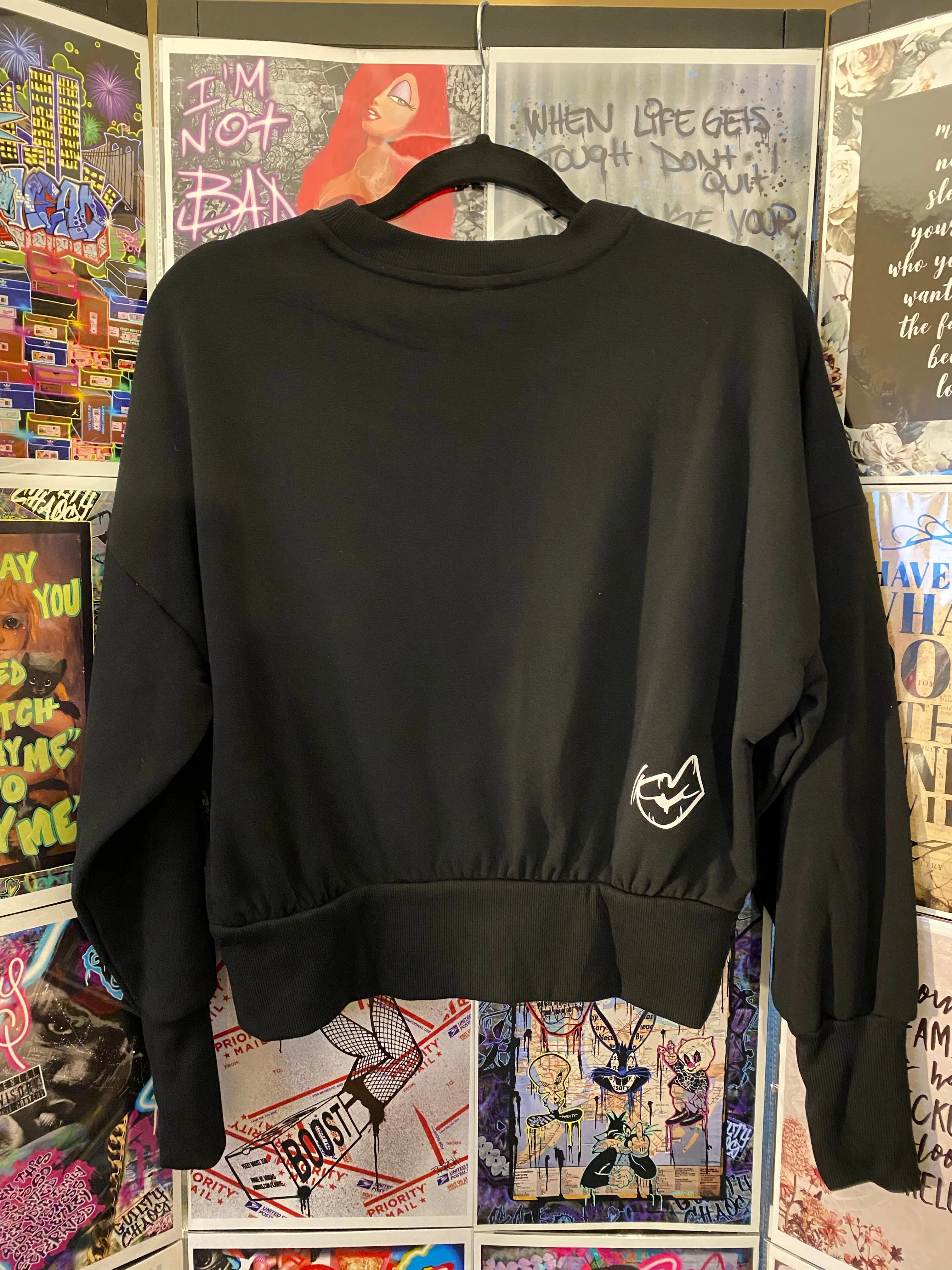 Guilty Chaos custom designed crop top sweatshirt SZ. SMALL “Always late but worth the wait” 1of1
