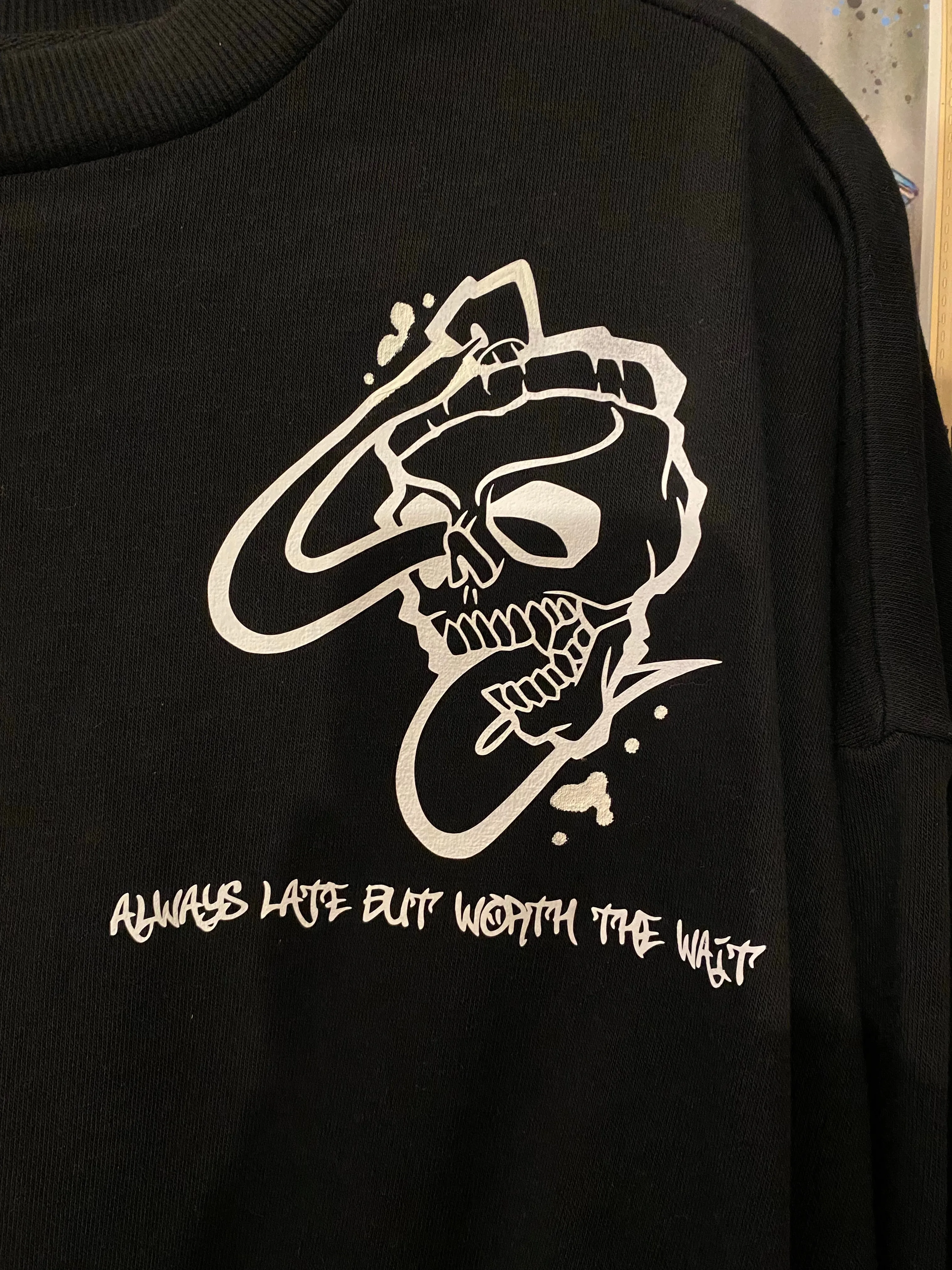 Guilty Chaos custom designed crop top sweatshirt SZ. SMALL “Always late but worth the wait” 1of1