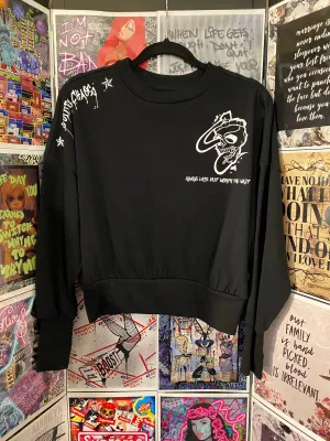 Guilty Chaos custom designed crop top sweatshirt SZ. SMALL “Always late but worth the wait” 1of1