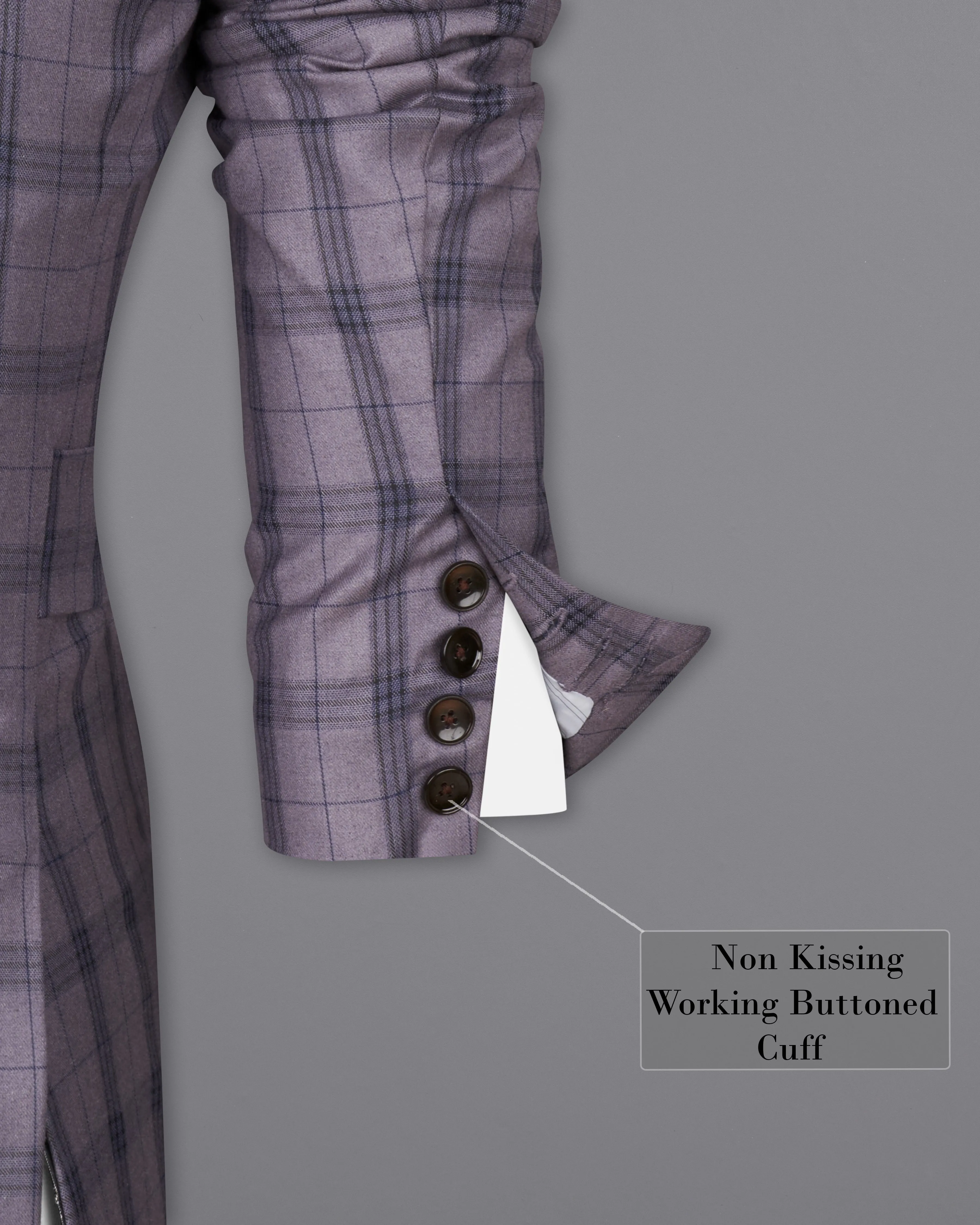 Gunsmoke Purple with Brown Plaid Double Breasted Designer Blazer with Belt Closure