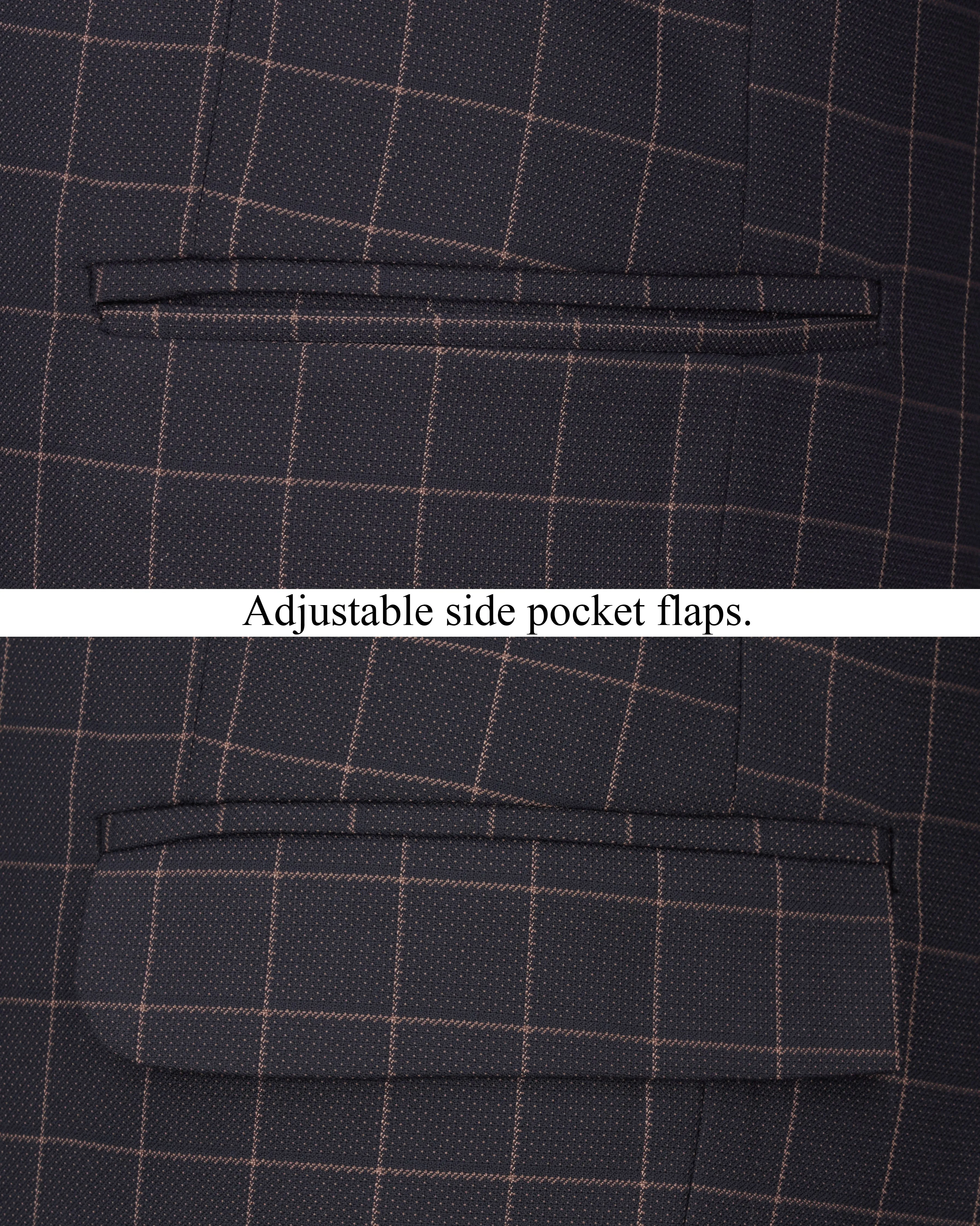 Haiti Navy Blue Checkered Bandhgala Blazer