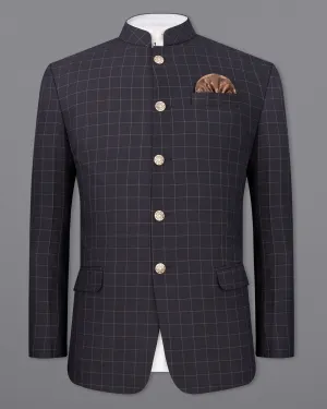 Haiti Navy Blue Checkered Bandhgala Blazer