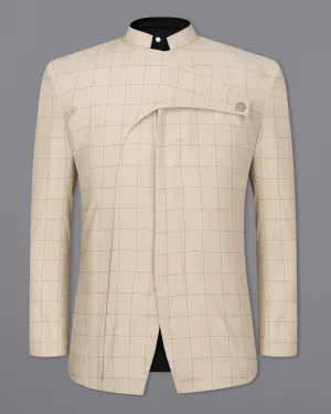 Hampton Cream Windowpane Bandhgala Designer Blazer