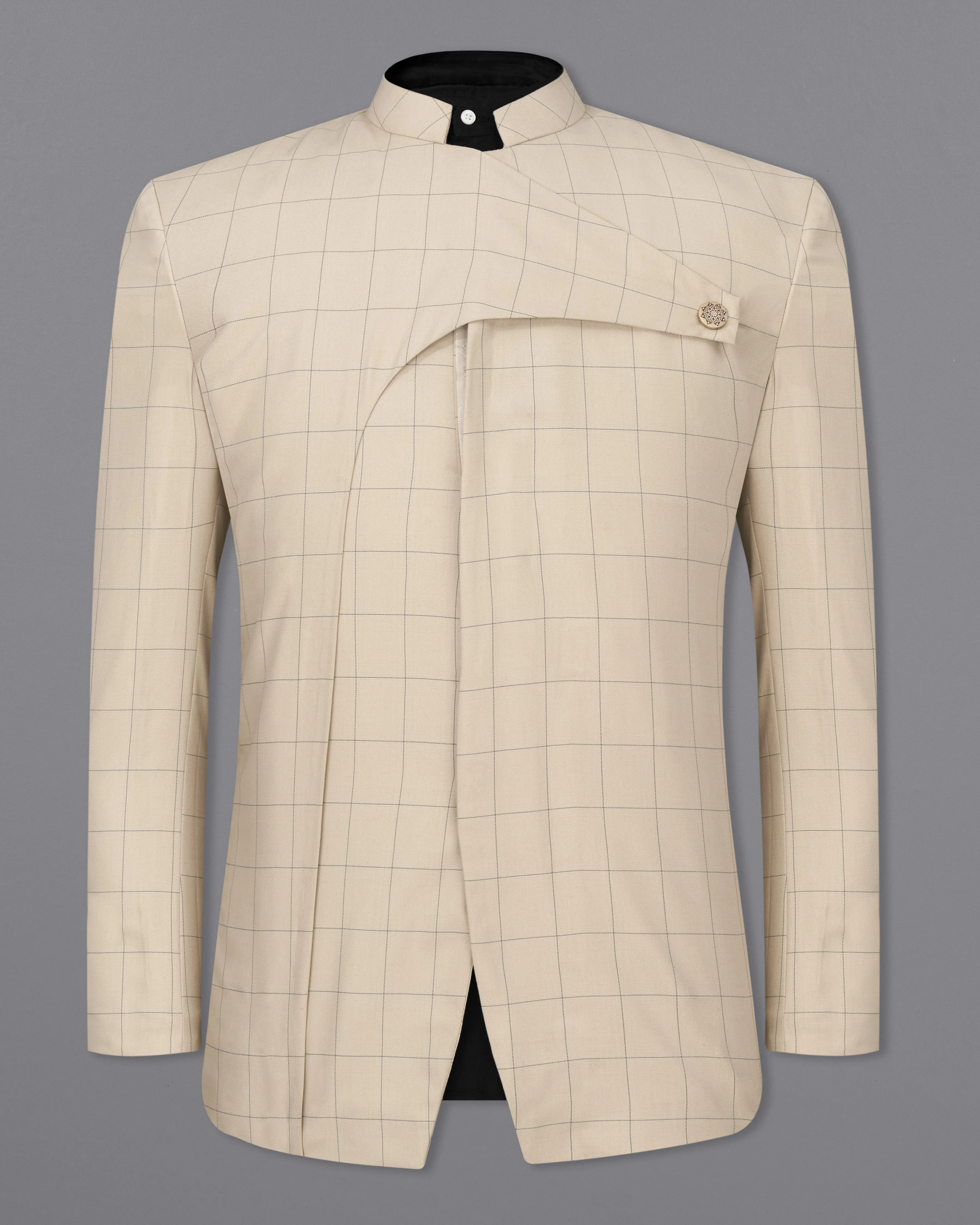 Hampton Cream Windowpane Bandhgala Designer Blazer