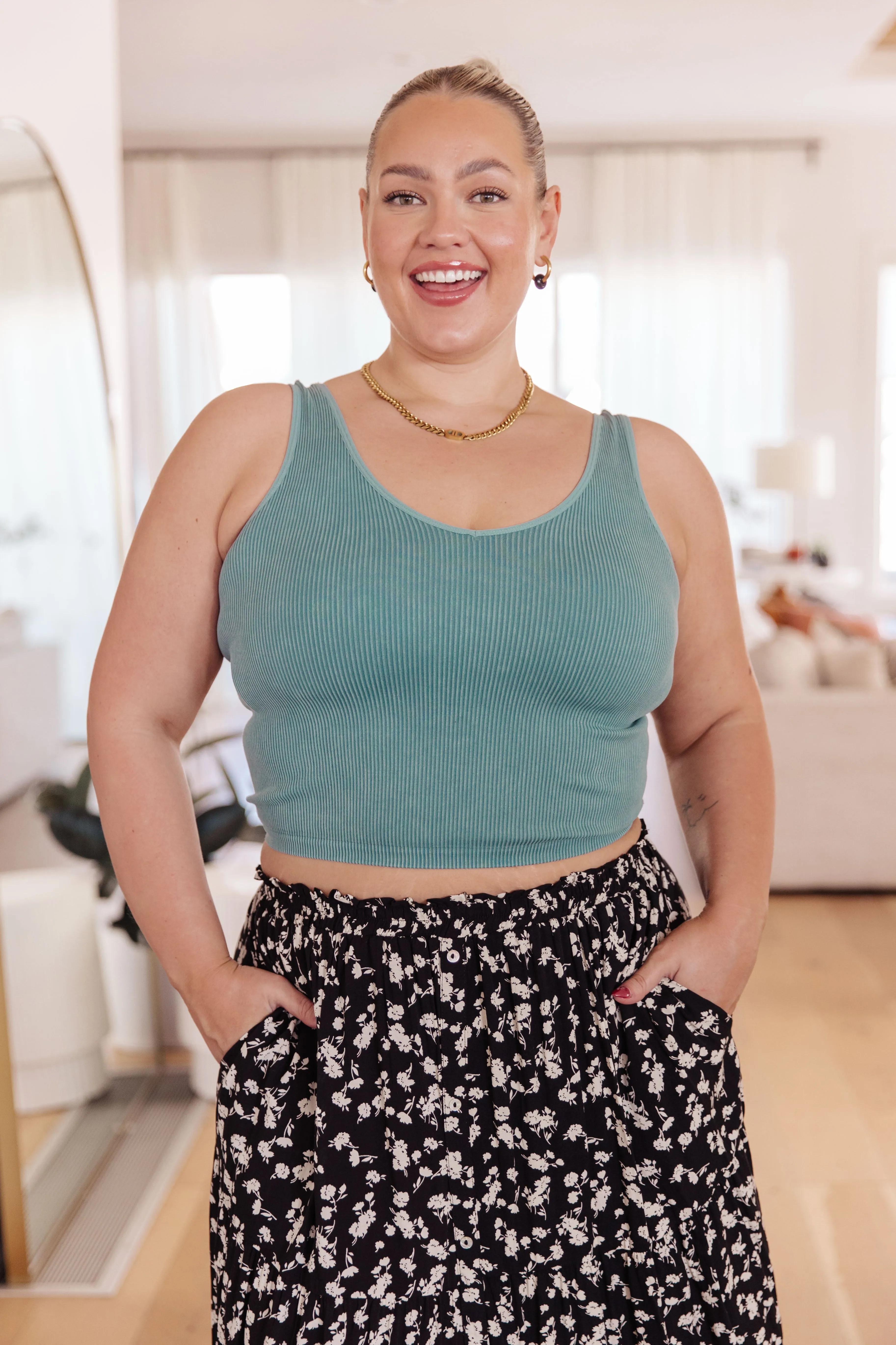 Hazel Blues® |  Fundamentals Ribbed Seamless Reversible Tank in Vintage Blue