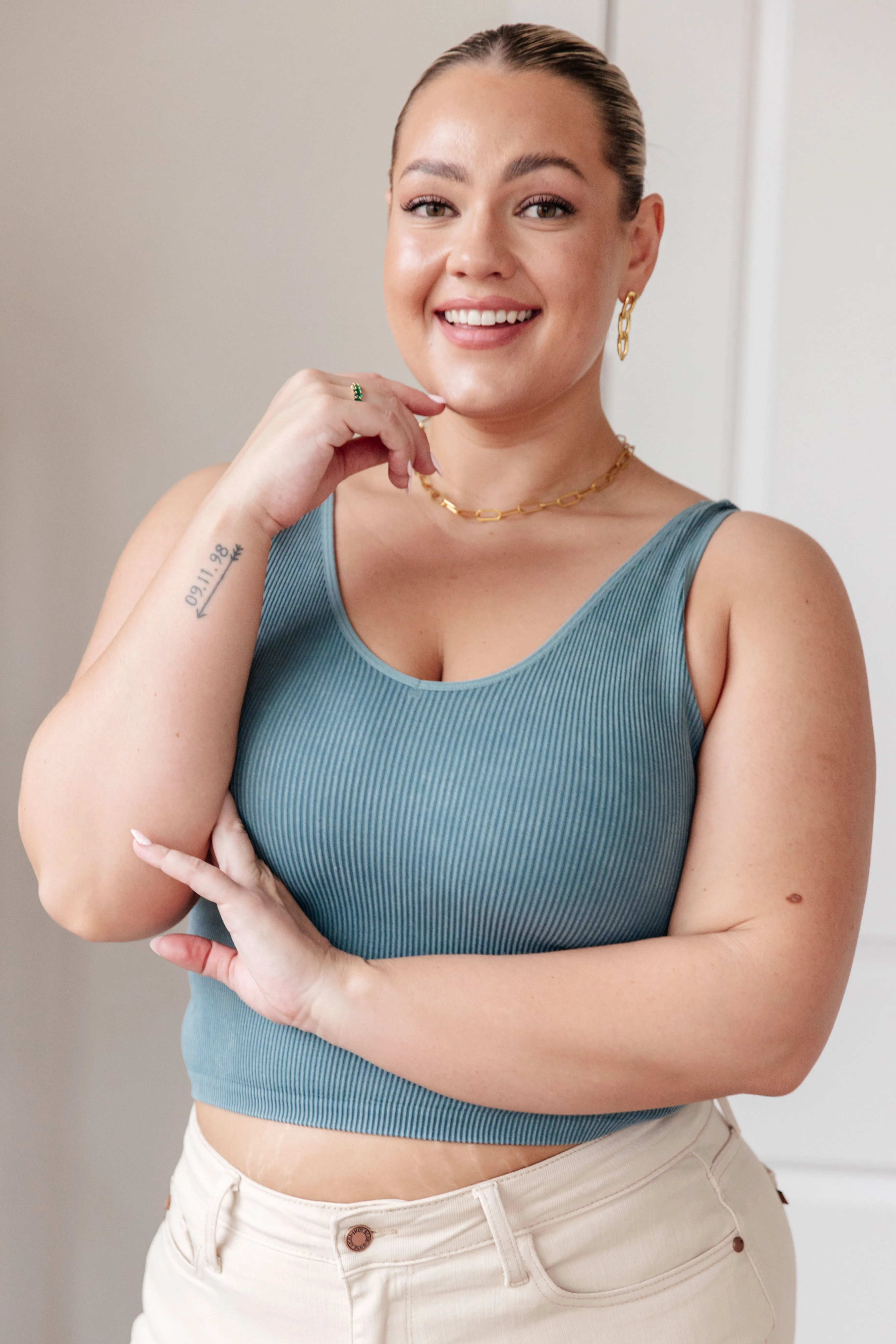 Hazel Blues® |  Fundamentals Ribbed Seamless Reversible Tank in Vintage Blue