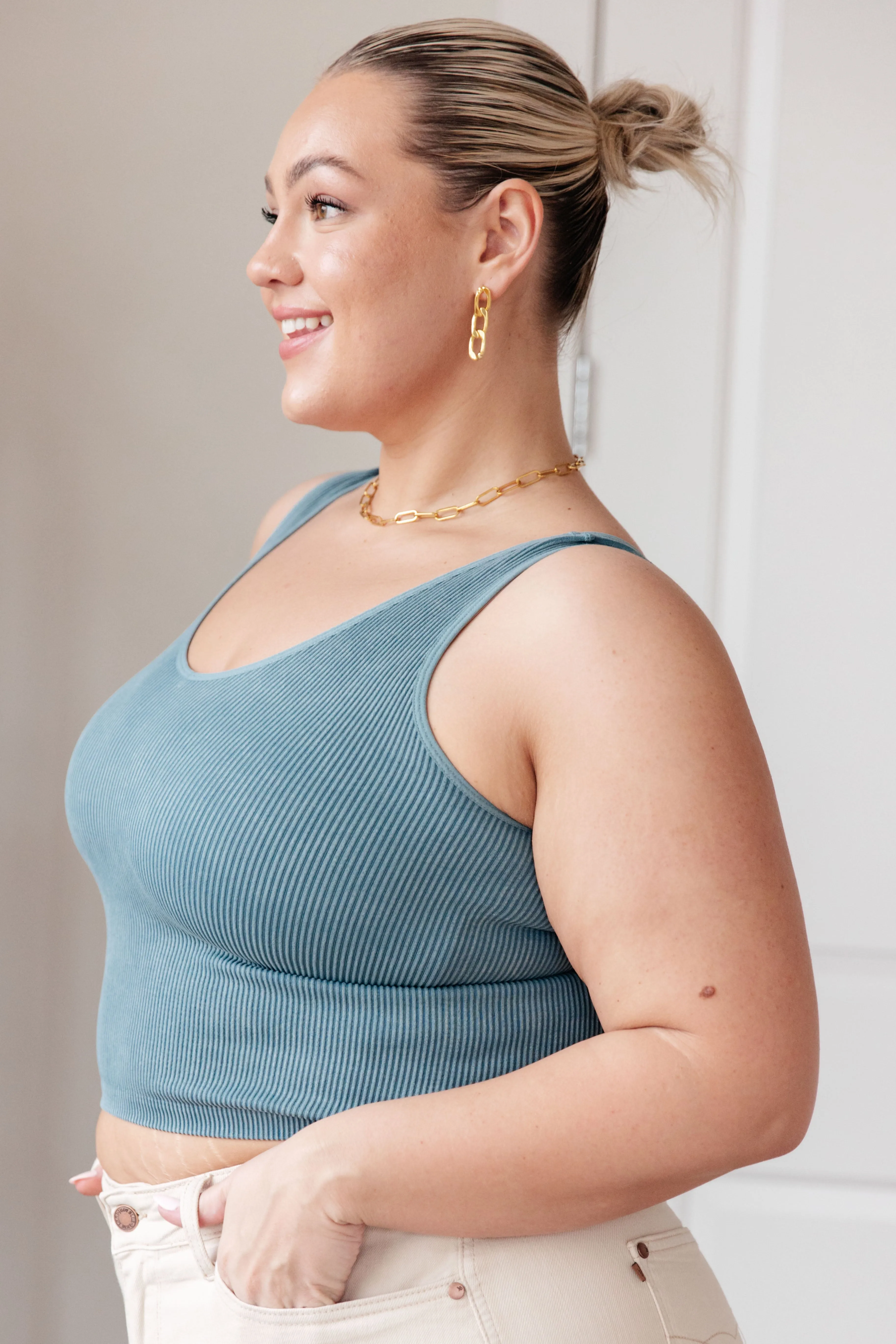 Hazel Blues® |  Fundamentals Ribbed Seamless Reversible Tank in Vintage Blue