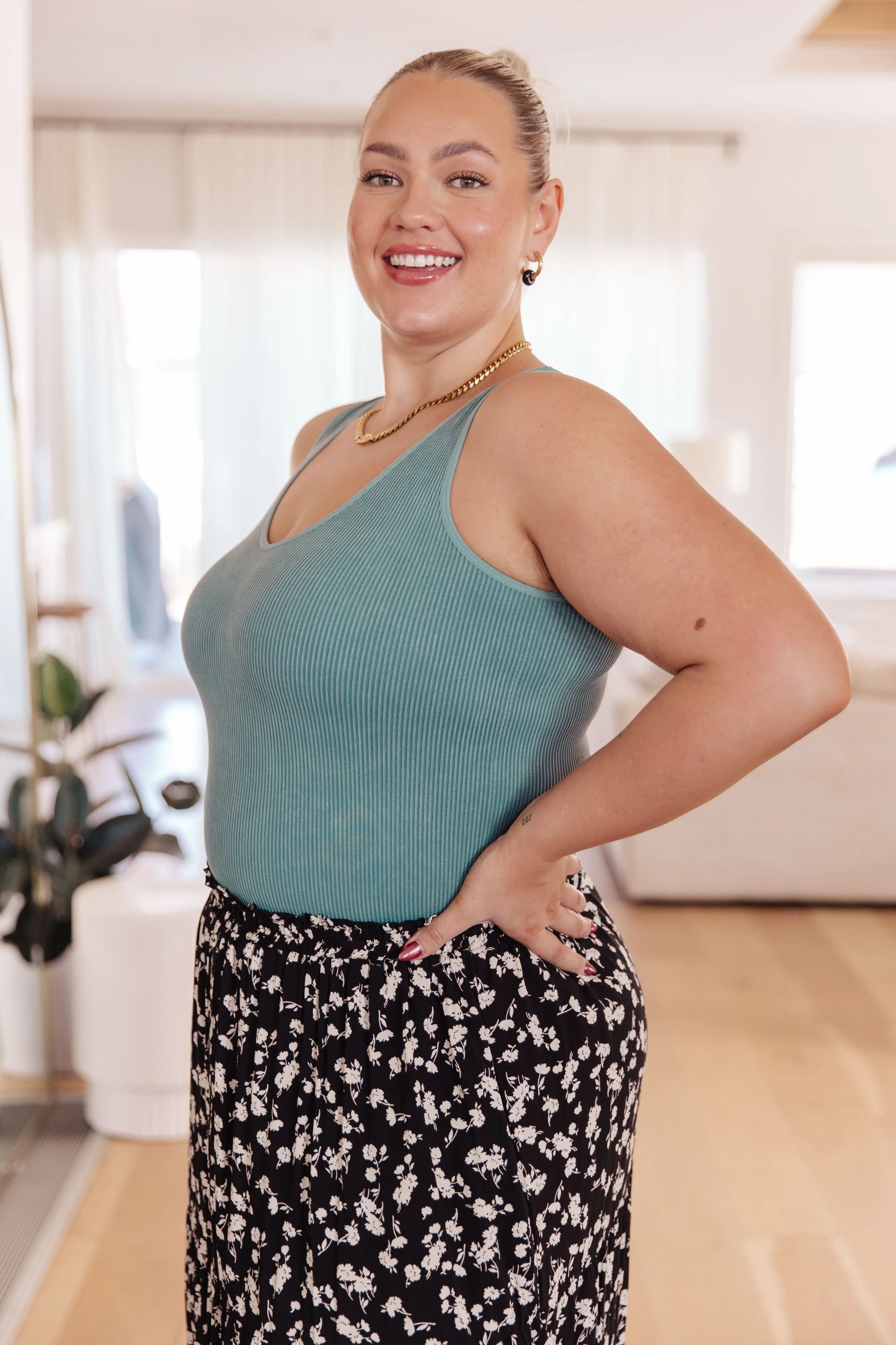 Hazel Blues® |  Fundamentals Ribbed Seamless Reversible Tank in Vintage Blue