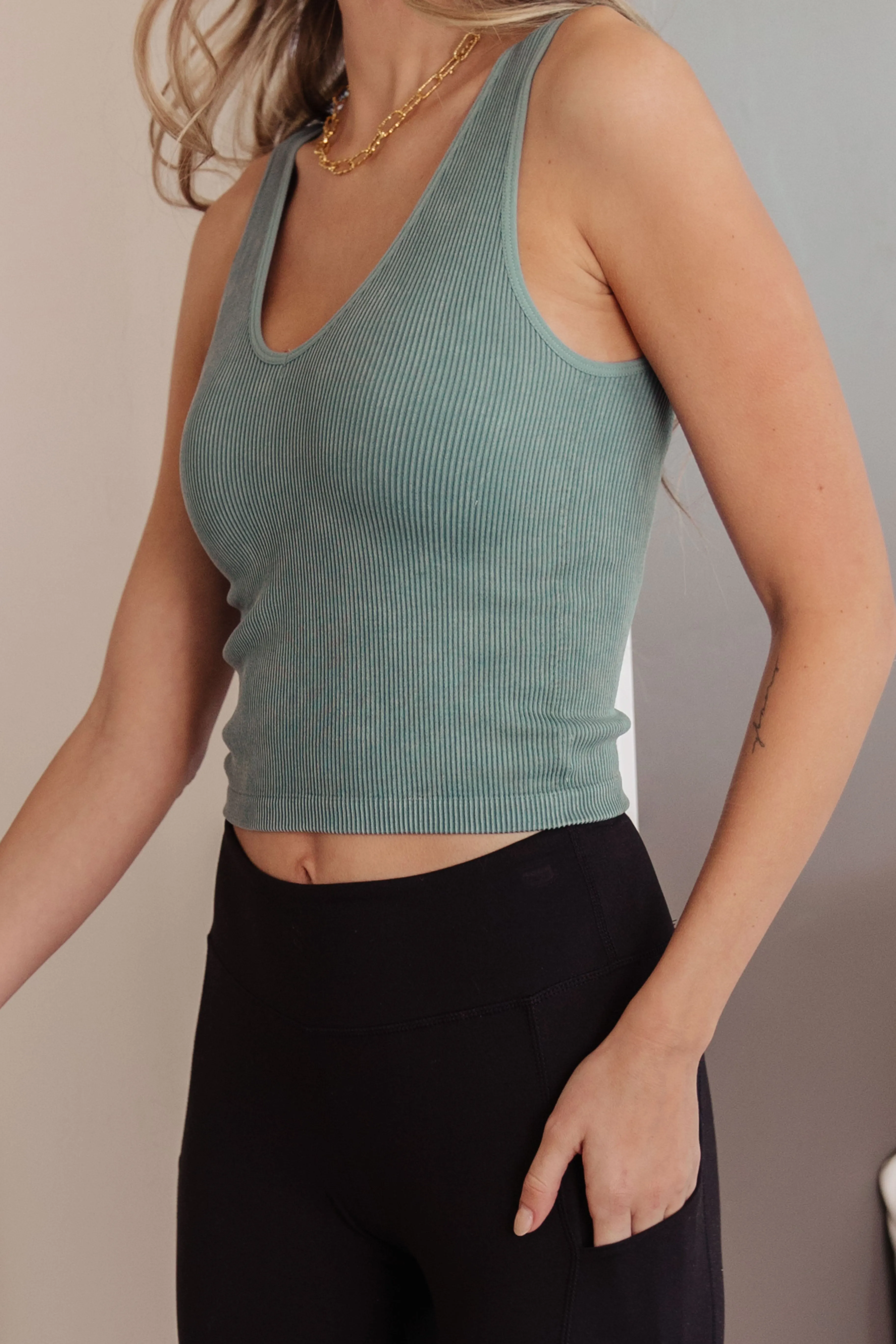 Hazel Blues® |  Fundamentals Ribbed Seamless Reversible Tank in Vintage Blue