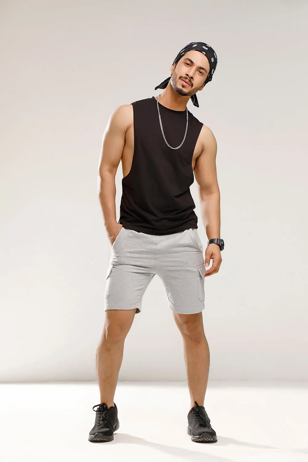 Heather Grey Sweat Shorts With Cargo Pockets