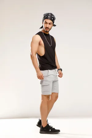Heather Grey Sweat Shorts With Cargo Pockets