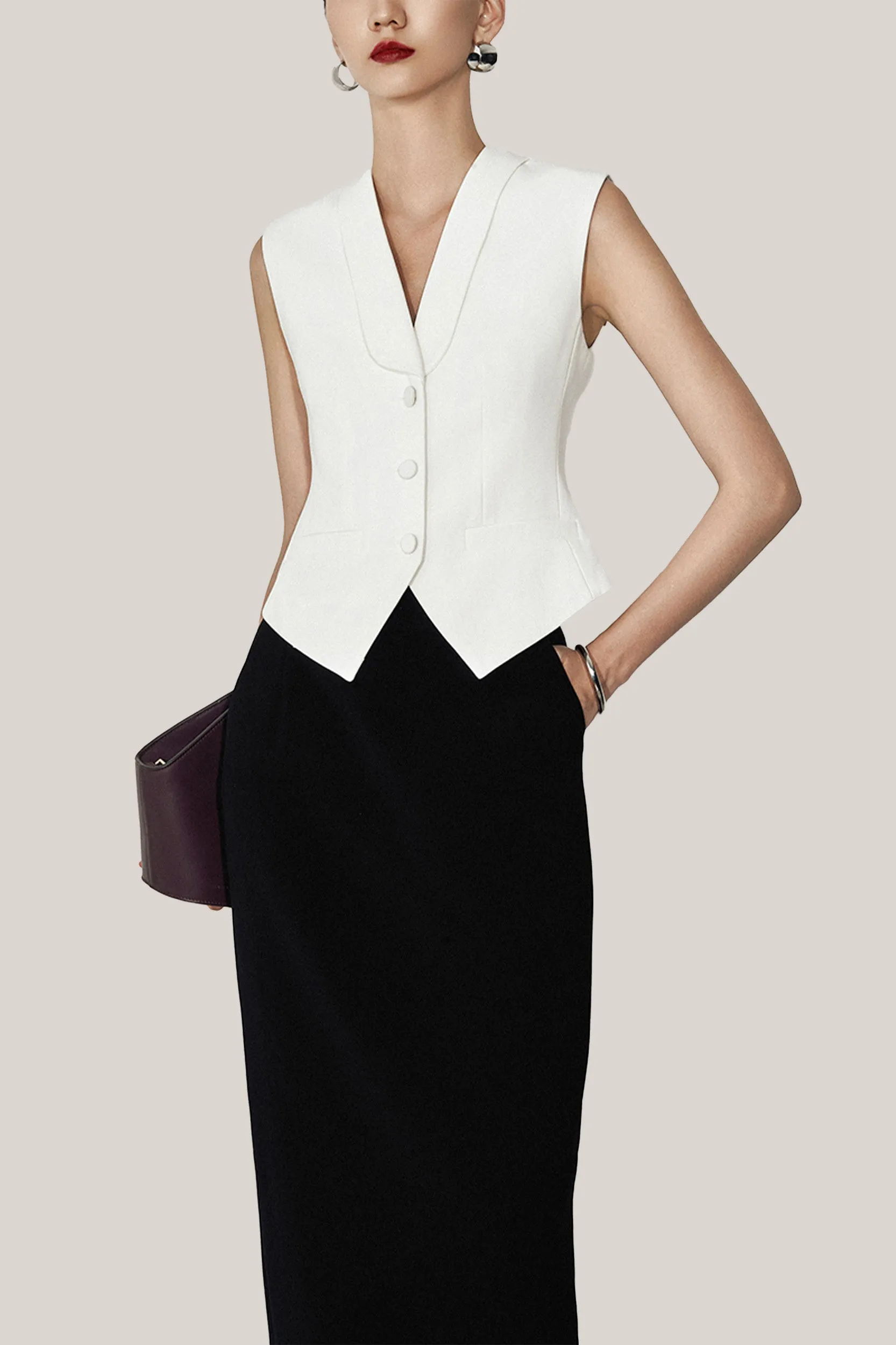 HOBB • Vespera Straight Back Slit Twill Ankle Length Skirt
