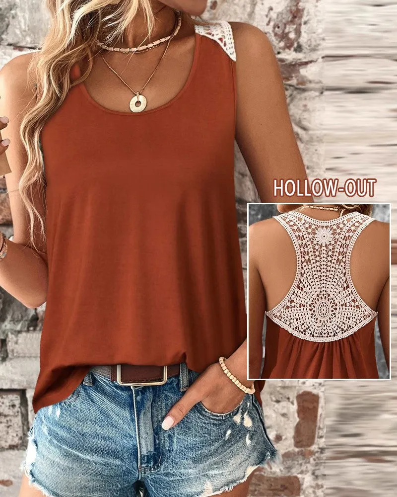 Hollow out Ruched Lace Patch Tank Top