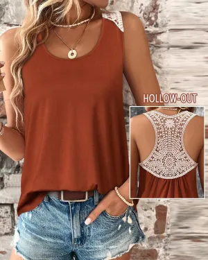 Hollow out Ruched Lace Patch Tank Top