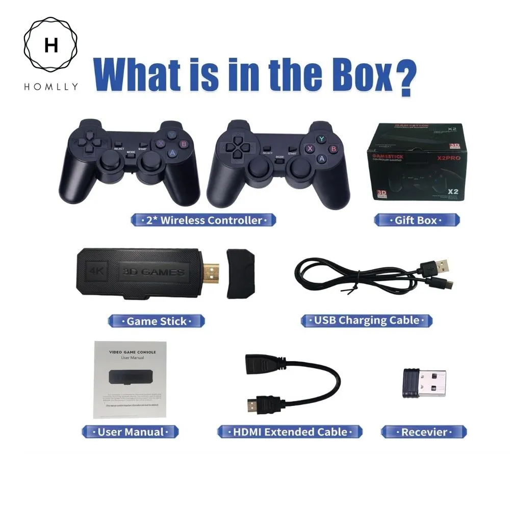 Homlly 4K Full HD 30,000  /40,000  / 58,000  Retro Video Game Console Stick with 2 Wireless Controller