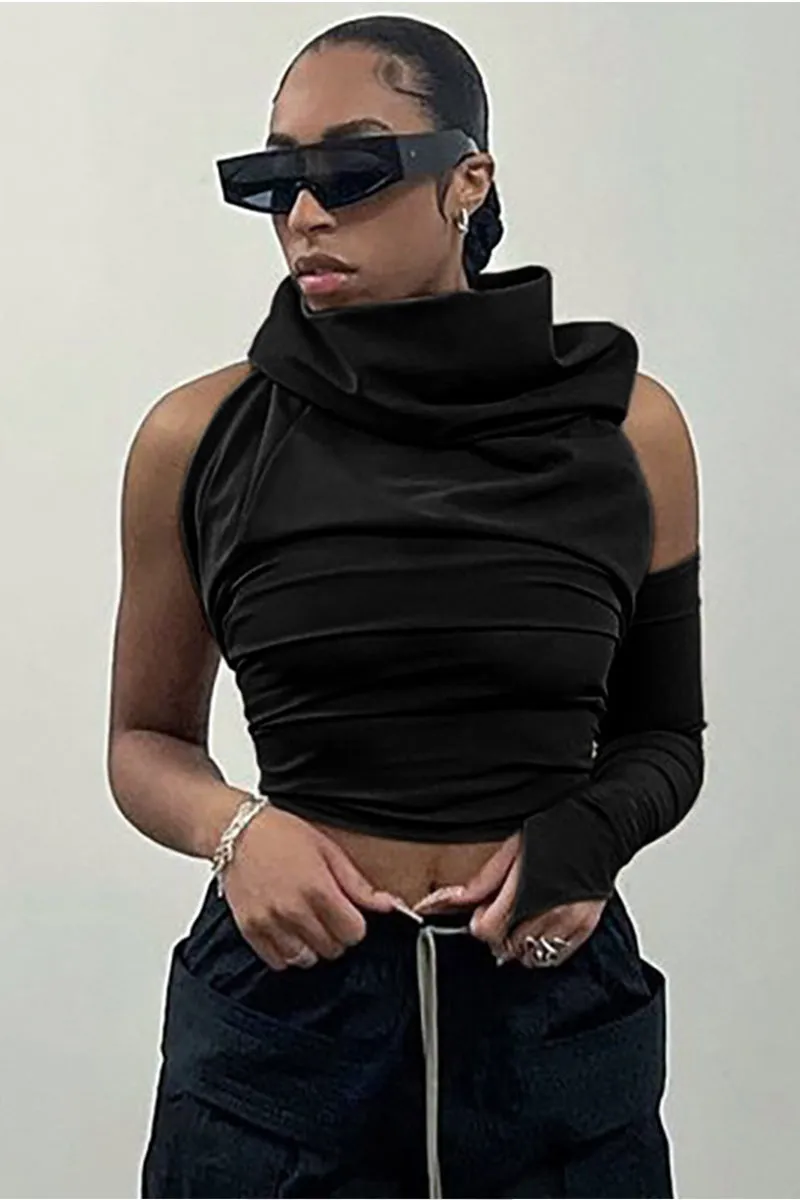 HTO3063 One-Shoulder Hooded Tanks