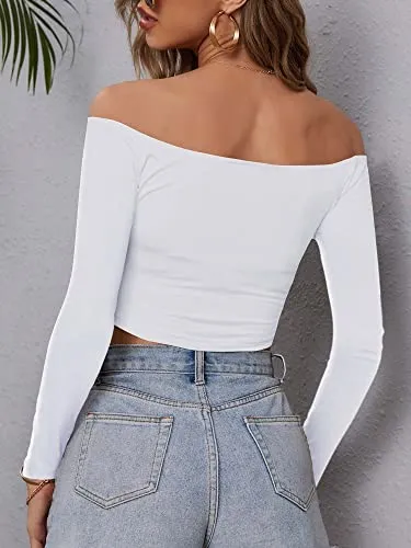 HUHOT Off-Shoulder Crop Blouse Bodysuit
