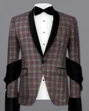 Hurricane Brown Plaid Tuxedo Designer Blazer with Shawl