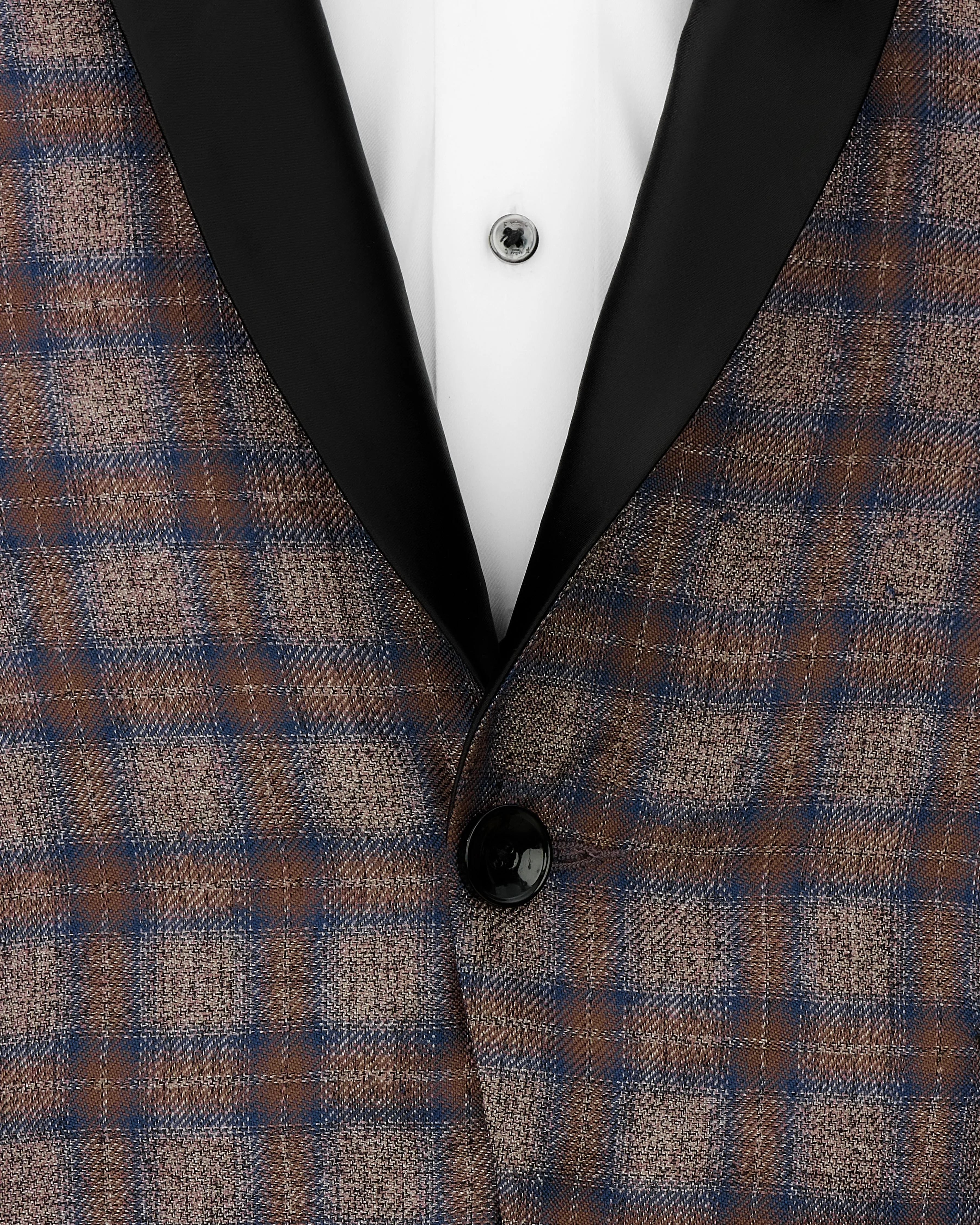 Hurricane Brown Plaid Tuxedo Designer Blazer with Shawl