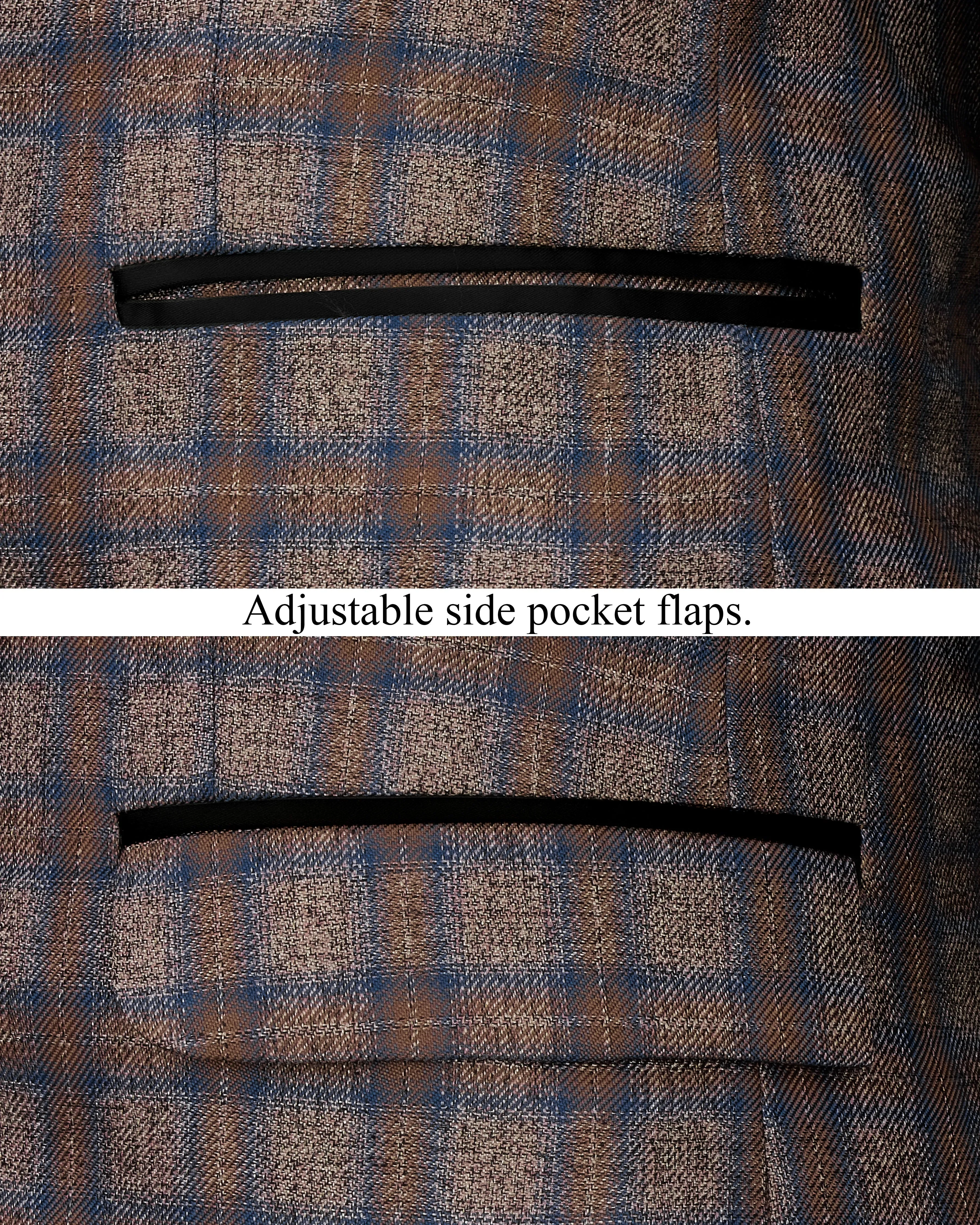 Hurricane Brown Plaid Tuxedo Designer Blazer with Shawl