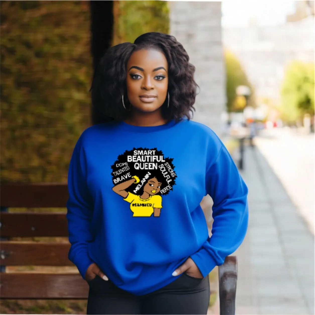 #IAMHER Royal Blue Sweatshirt with Yellow image