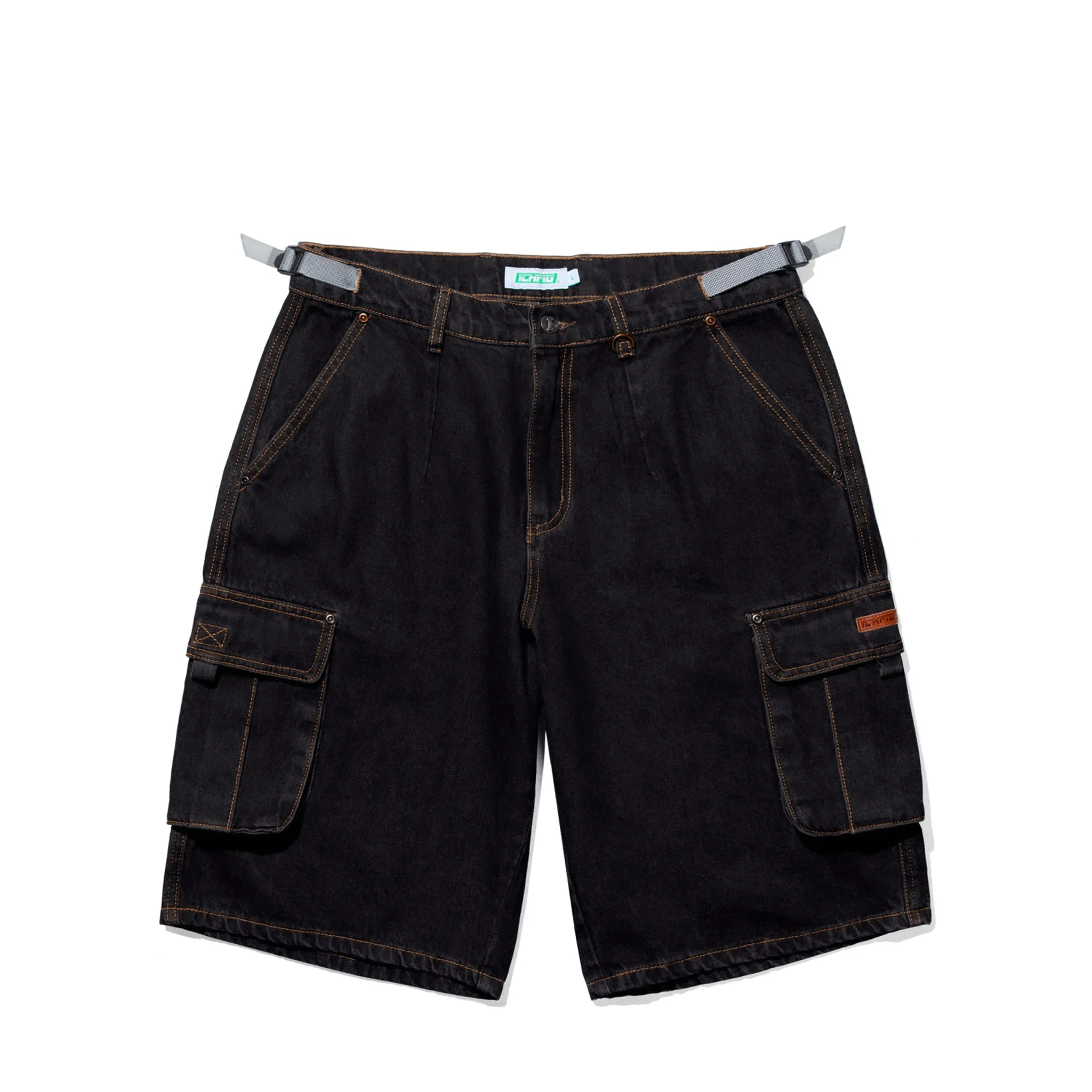Ichpig Denim Cargo Shorts Black Overdye