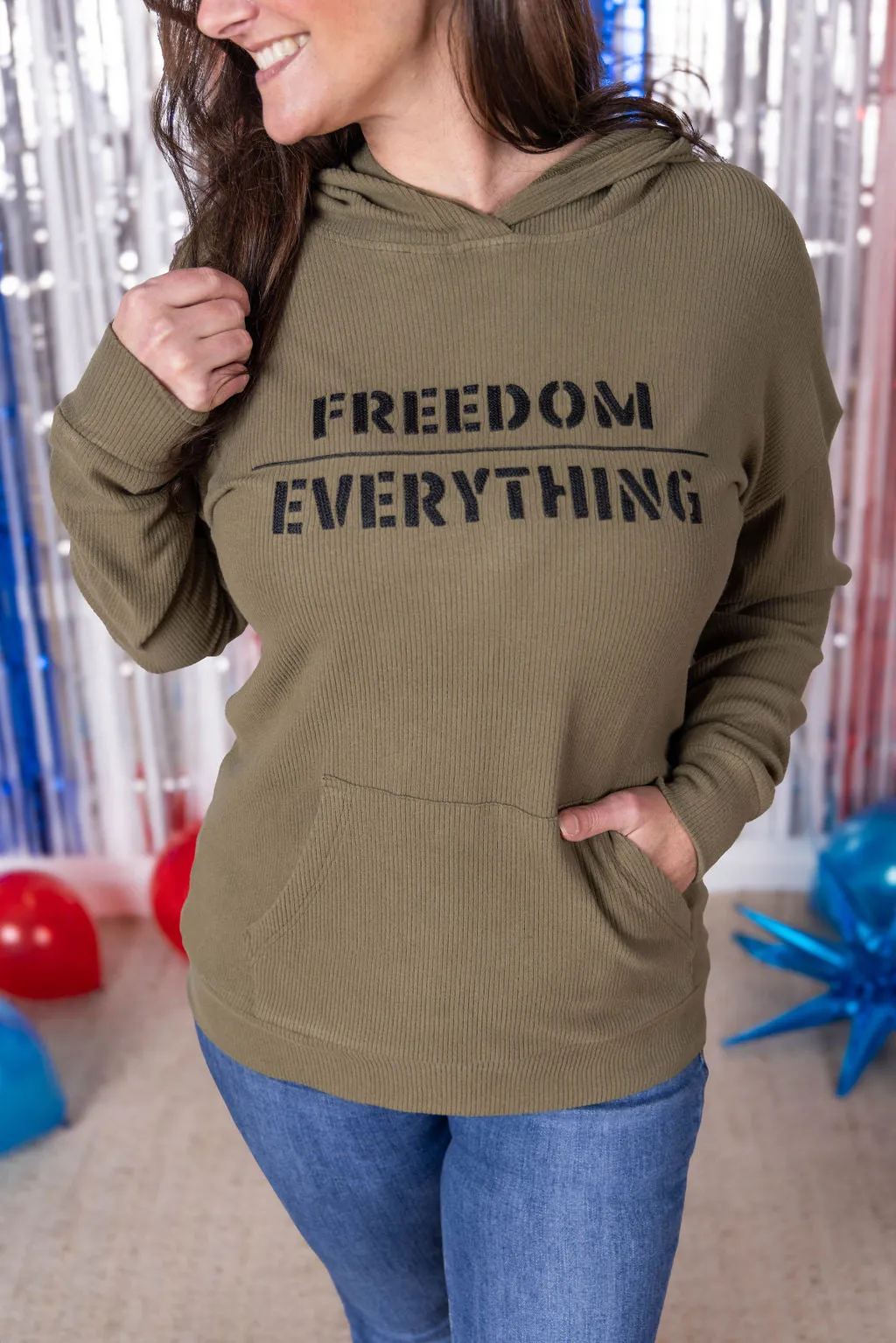 IN PRODUCTION Corrine Embroidered Hoodie - Freedom Over Everything