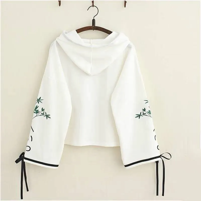 Japanese Bamboo Embroidery Bowknot Sleeves Hoodie
