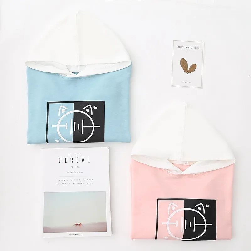 Japanese Musical Note Printed Color Block Hoodie