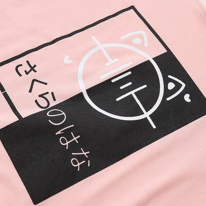 Japanese Musical Note Printed Color Block Hoodie
