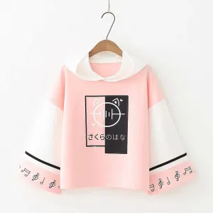 Japanese Musical Note Printed Color Block Hoodie