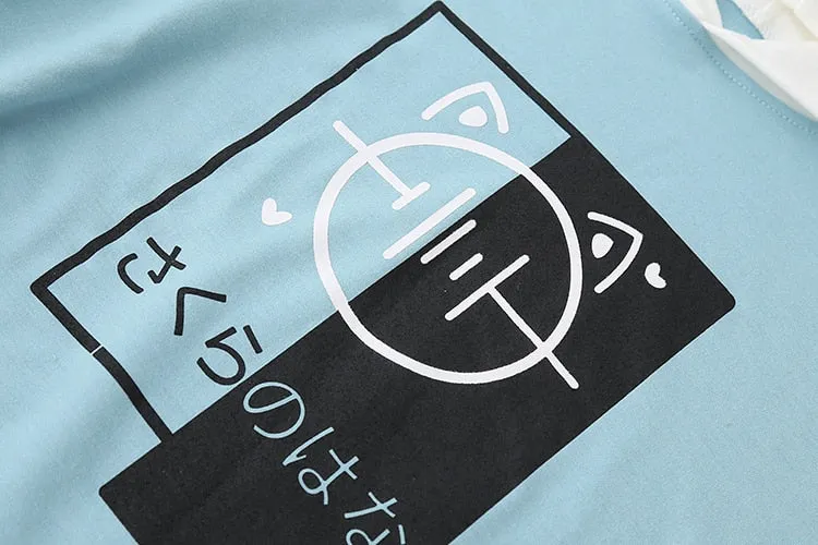 Japanese Musical Note Printed Color Block Hoodie