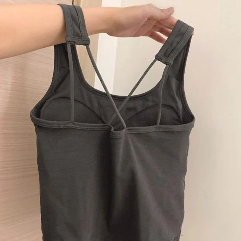 JazzHer Grey Sports Tanks Women Korean Fashion Hot Sweet with Breast Pad Ladies Tops Summer Solid Slim Fit All Match T Shirt Y2K
