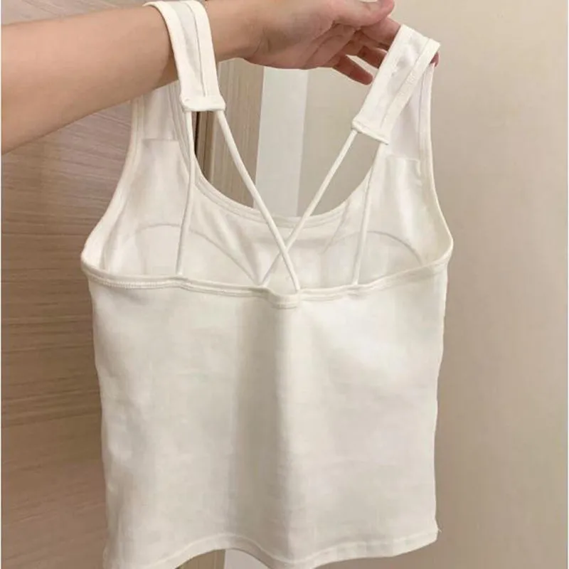 JazzHer Grey Sports Tanks Women Korean Fashion Hot Sweet with Breast Pad Ladies Tops Summer Solid Slim Fit All Match T Shirt Y2K