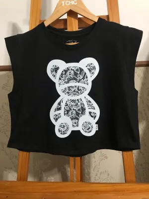 Lace Bear  Black Crop Top