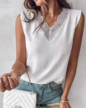 Lace Patch V Neck Tank Top