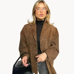 Ladies' Suede Blazer - Oversized Jacket in Brown for Women