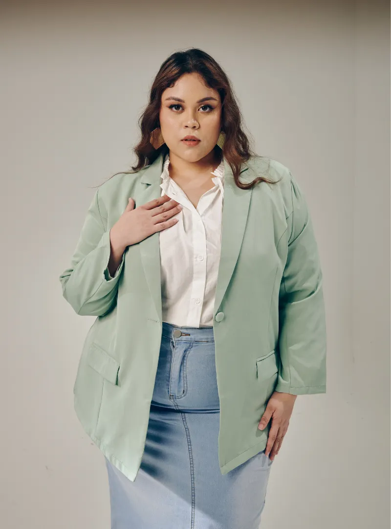 Lapel Collar Oversized Blazer - Dusty Green