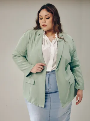 Lapel Collar Oversized Blazer - Dusty Green