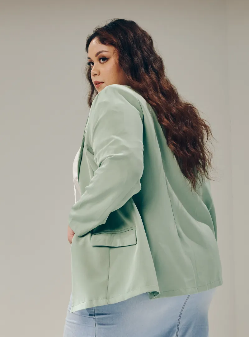 Lapel Collar Oversized Blazer - Dusty Green