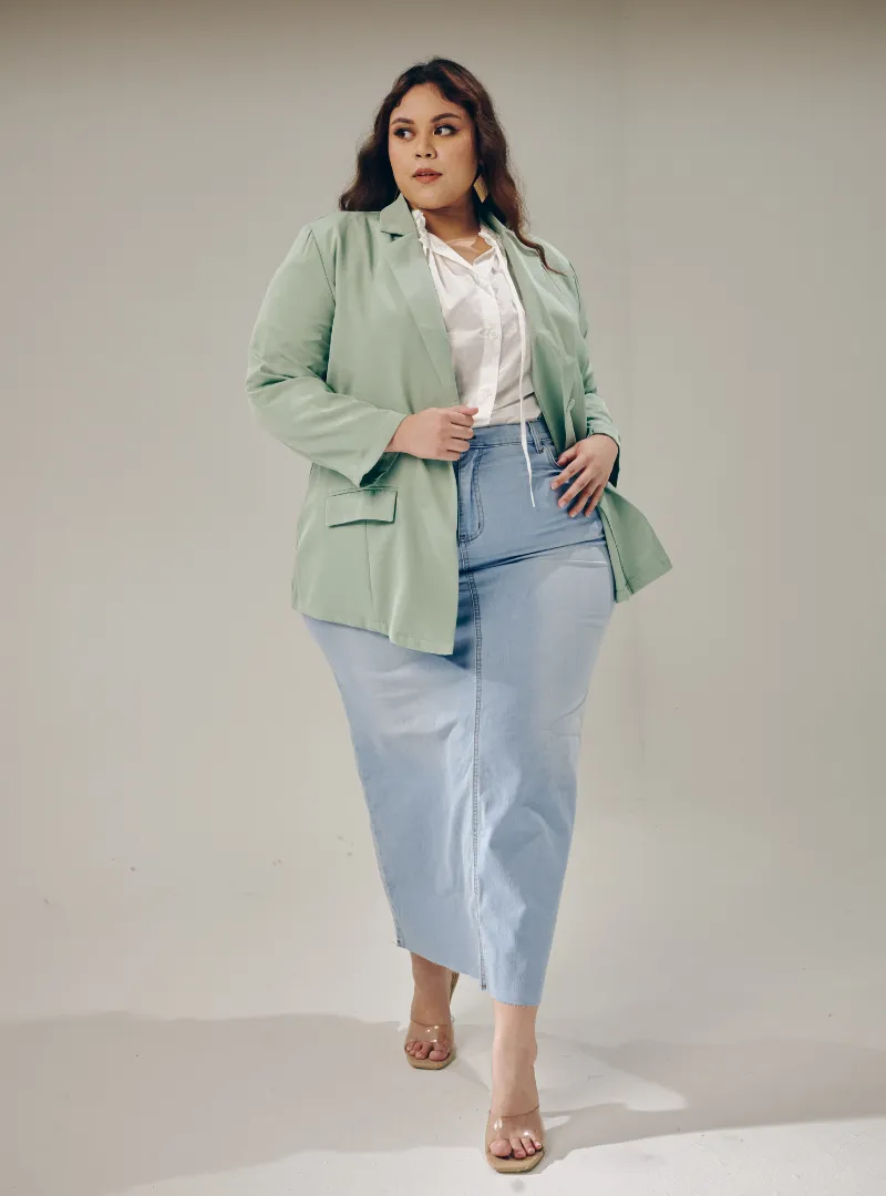 Lapel Collar Oversized Blazer - Dusty Green