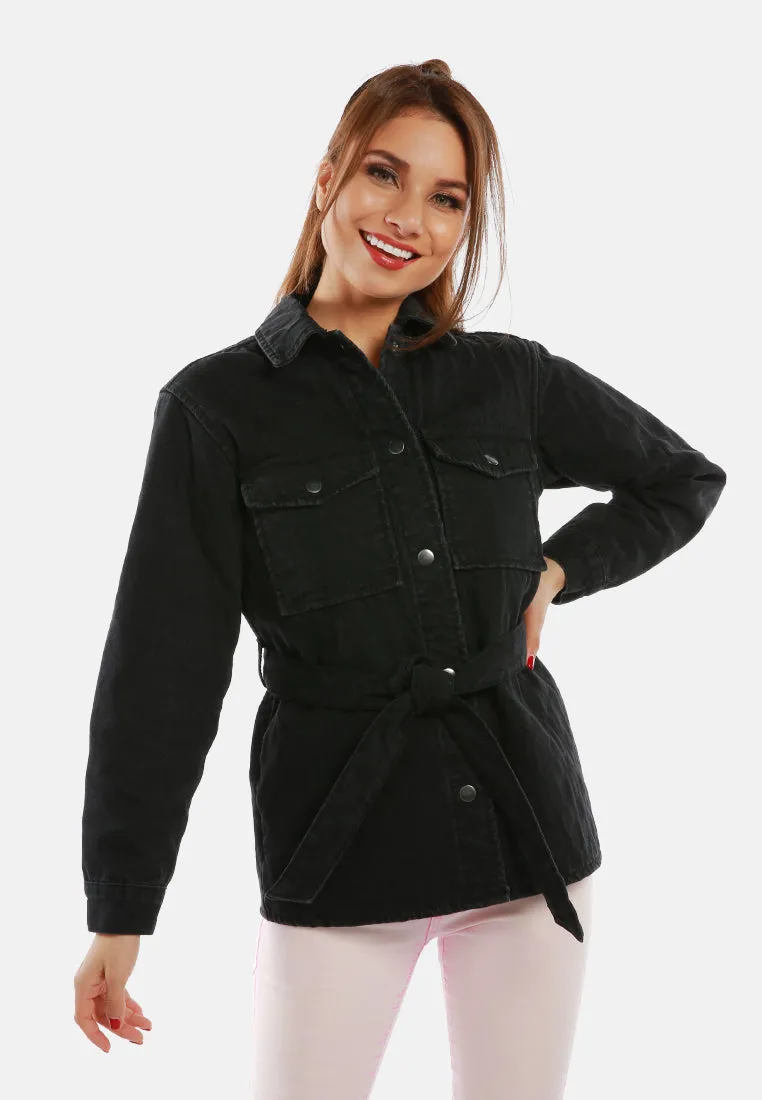 Long Sleeve Quilt Pattern Belted Jacket