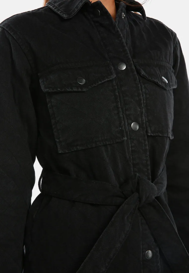 Long Sleeve Quilt Pattern Belted Jacket