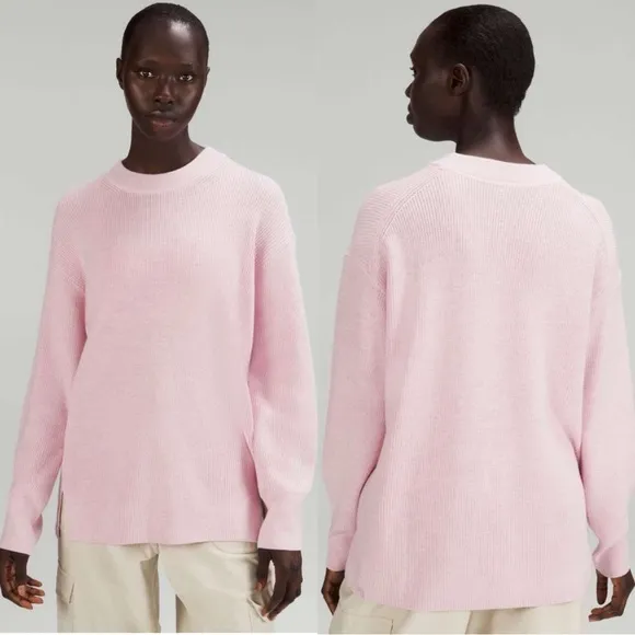Lululemon Women's 2 Merino Wool Blend Ribbed Crewneck Sweater‎ Heathered Pink