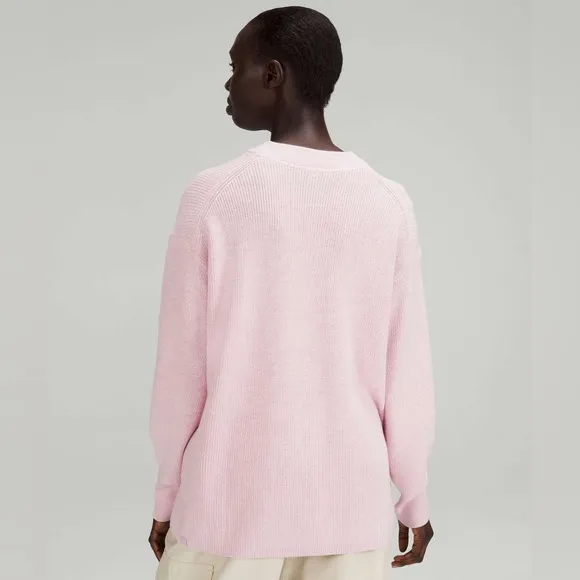 Lululemon Women's 2 Merino Wool Blend Ribbed Crewneck Sweater‎ Heathered Pink