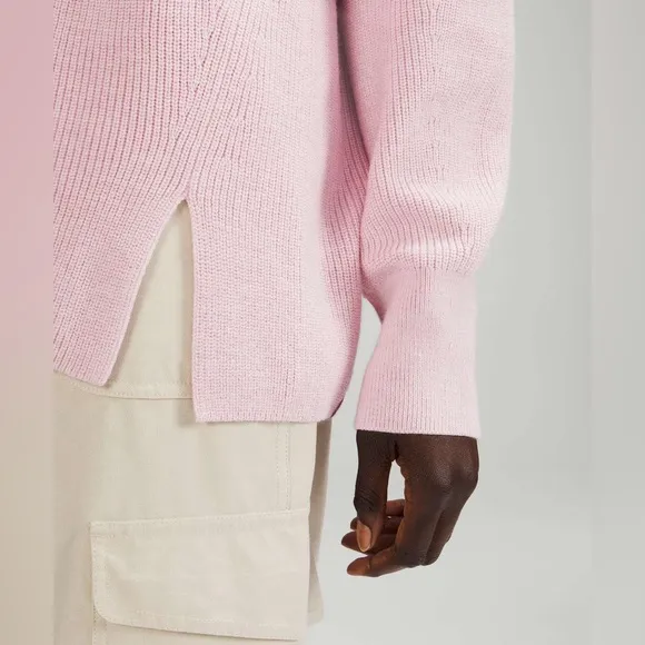 Lululemon Women's 2 Merino Wool Blend Ribbed Crewneck Sweater‎ Heathered Pink