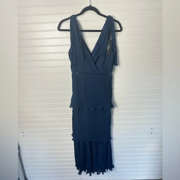 Lulus Such Sophistication Navy Blue Pleated Maxi Dress