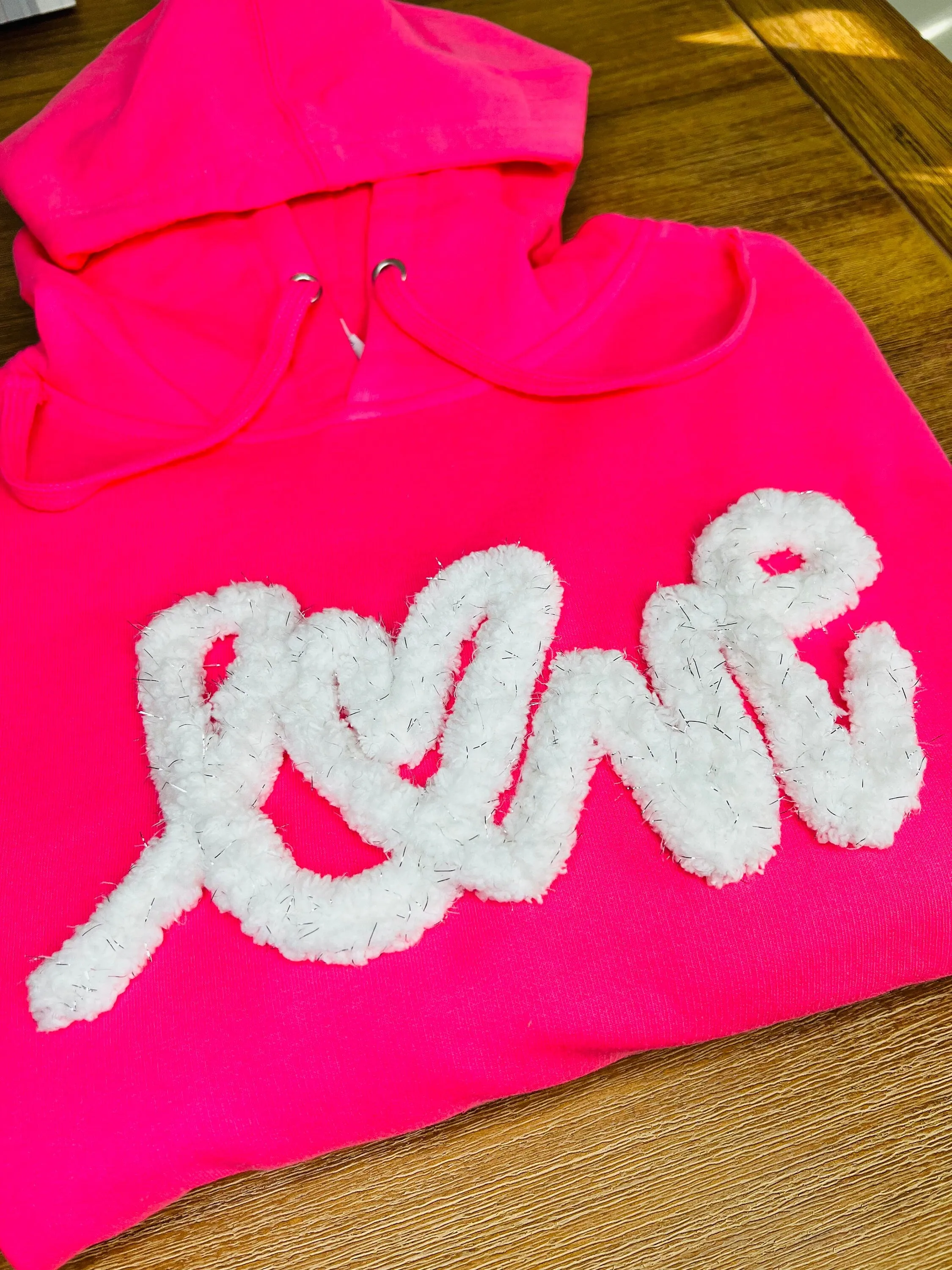 Luxury Love Chenille Hoodie, Valentine Sweatshirt, Chenille Yarn Love Hoodie, Valentine’s Day, Love