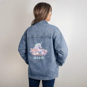 Magical Unicorn Sprinkle a Little Magic Oversized Women's DTG Denim Jacket