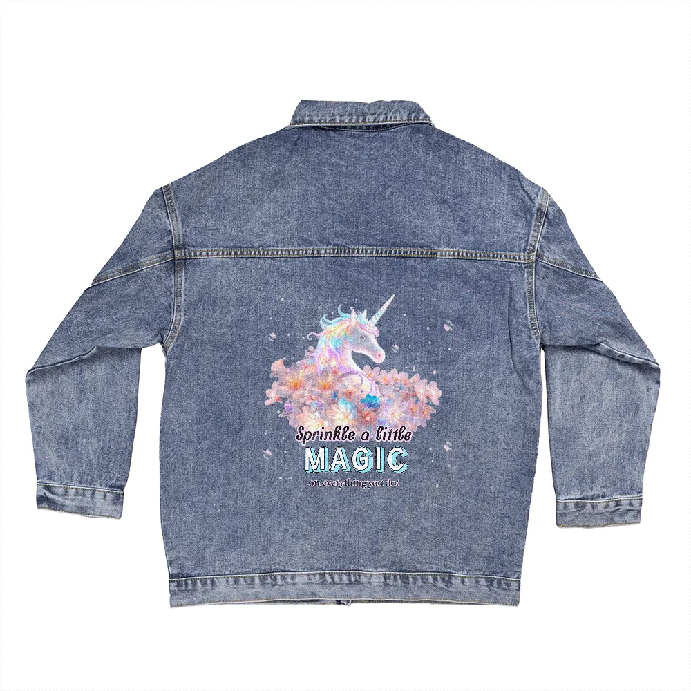Magical Unicorn Sprinkle a Little Magic Oversized Women's DTG Denim Jacket